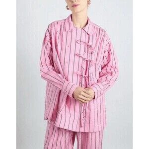 Damson Madder Carmy Striped Double-Breasted Ties Shirt Tunic Top M-10 NWT 286042